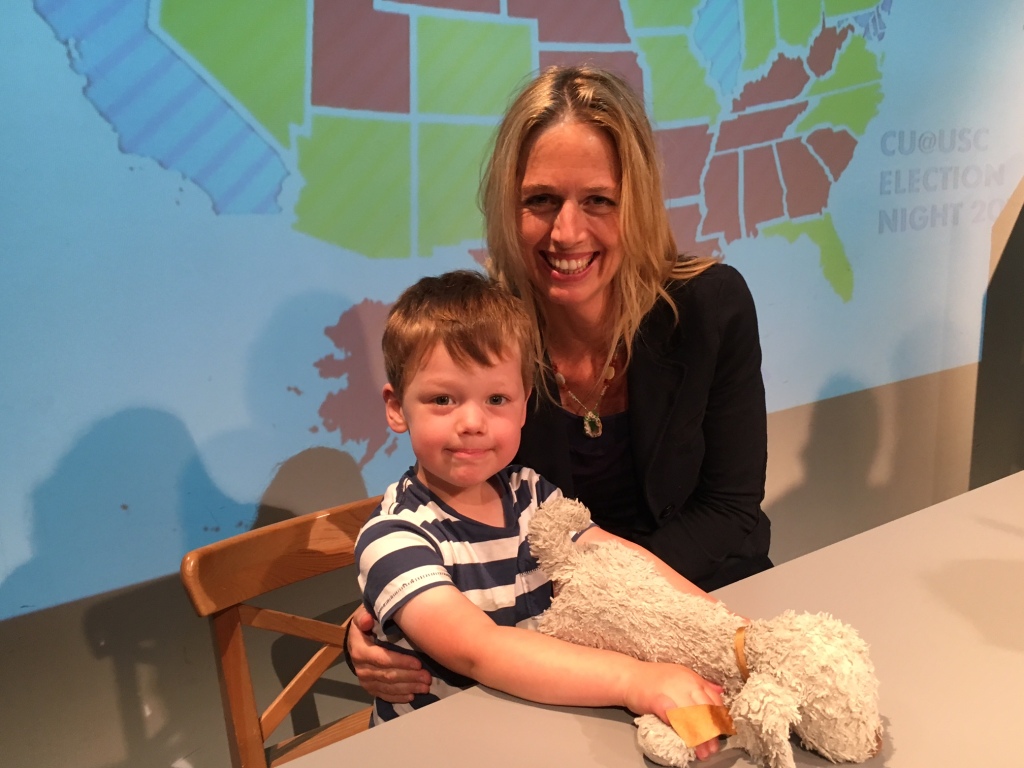 Bodhi and Mommy on set at USC TV. 